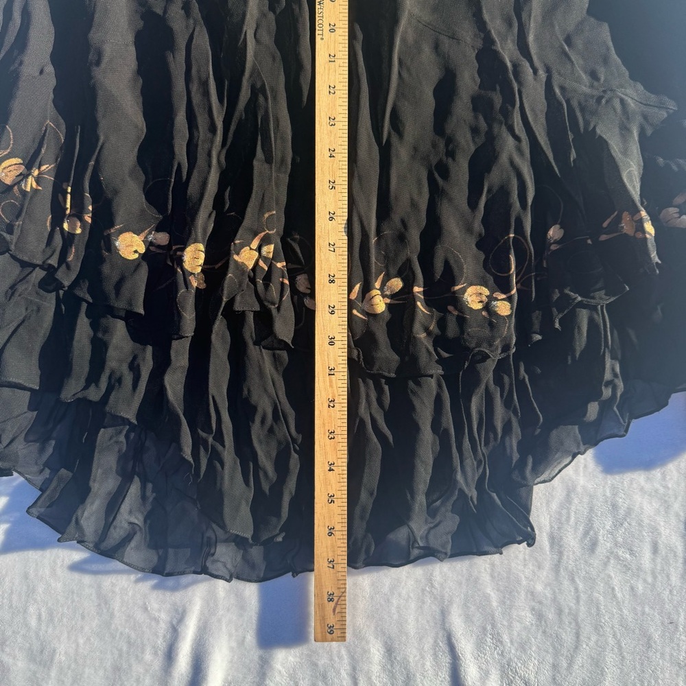Vintage 90s Black grunge flowy midi fairy skirt with gold floral details - Picture 6 of 7